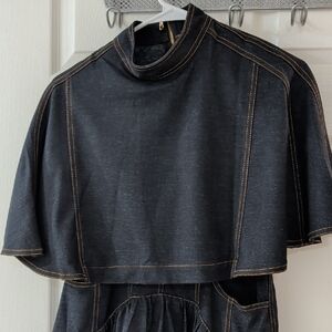 Stylish Dark Blue Denim Cape Dress SZ M